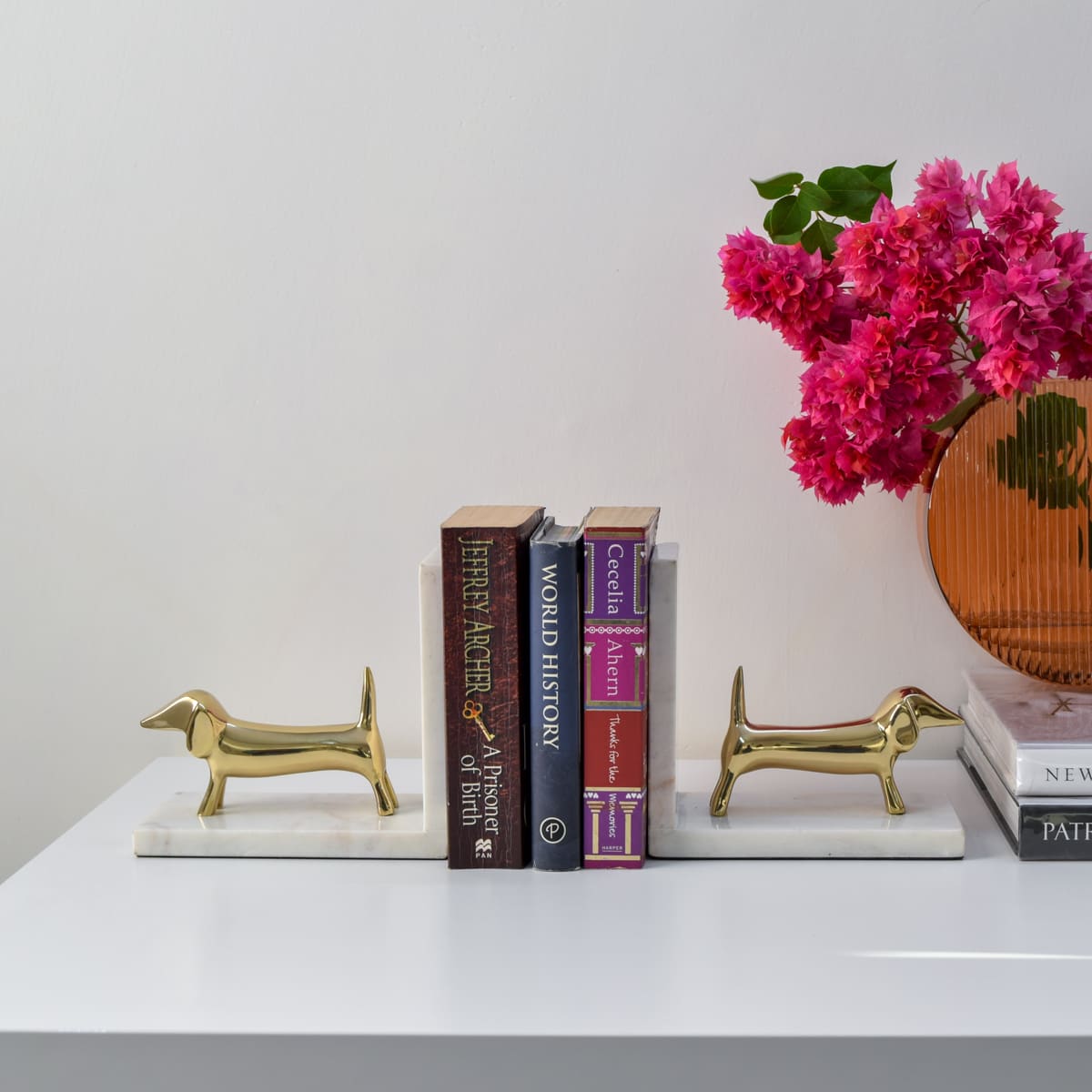 Coco Marble and Brass Dachshund Bookends - Home Artisan