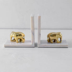 Ollie Marble and Brass Elephant Bookends