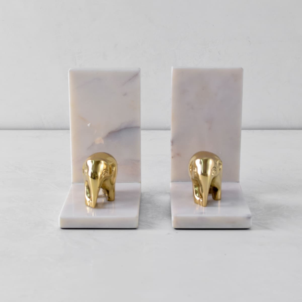 Ollie Marble and Brass Elephant Bookends