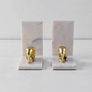 Ollie Marble and Brass Elephant Bookends