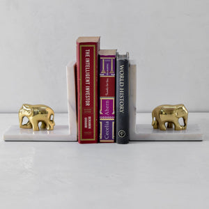 Ollie Marble and Brass Elephant Bookends - Home Artisan