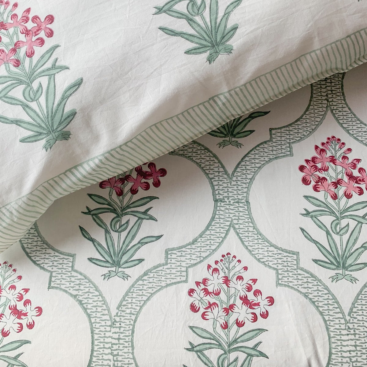 Aaira Floral Mesh Hand Block Print Bed Sheet