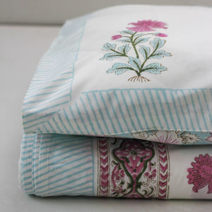Zaara Floral Pattern Hand Block Print Bed Sheet - Home Artisan