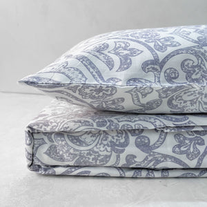 White and Blue Botanical Pattern Cotton Bed Sheet - Home Artisan