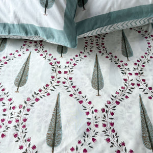 Malia Floral Meshwork Hand Block Print Bed Sheet