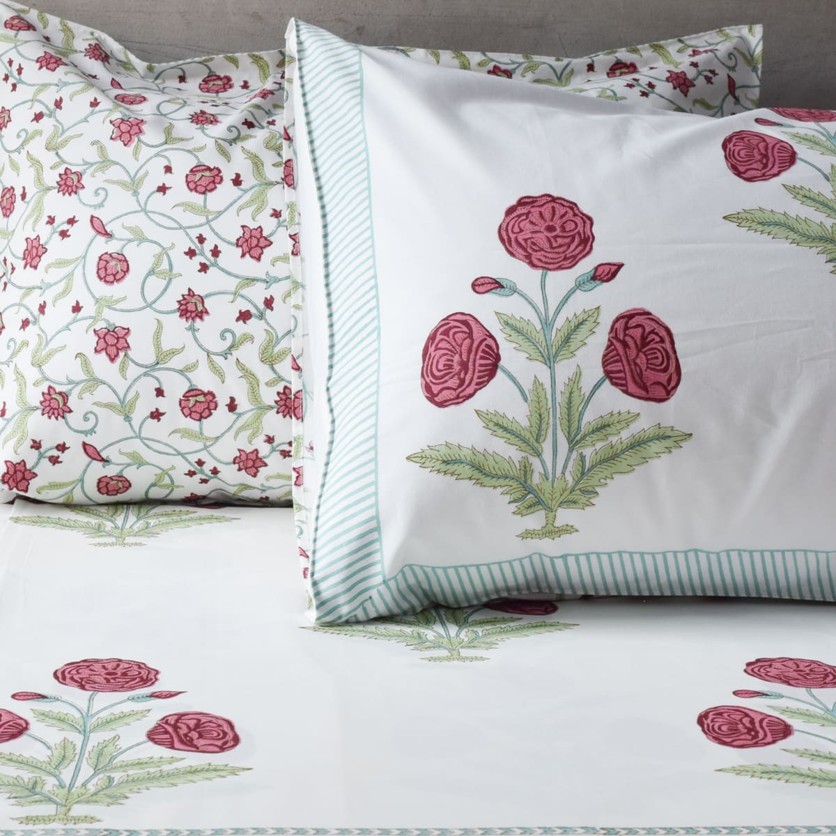 Zoha Floral Pattern Hand Block Print Bed Sheet