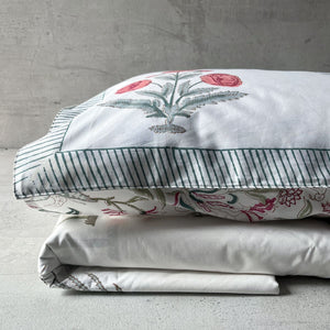 Rose and Palm Hand Block Print Bed Sheet - Home Artisan