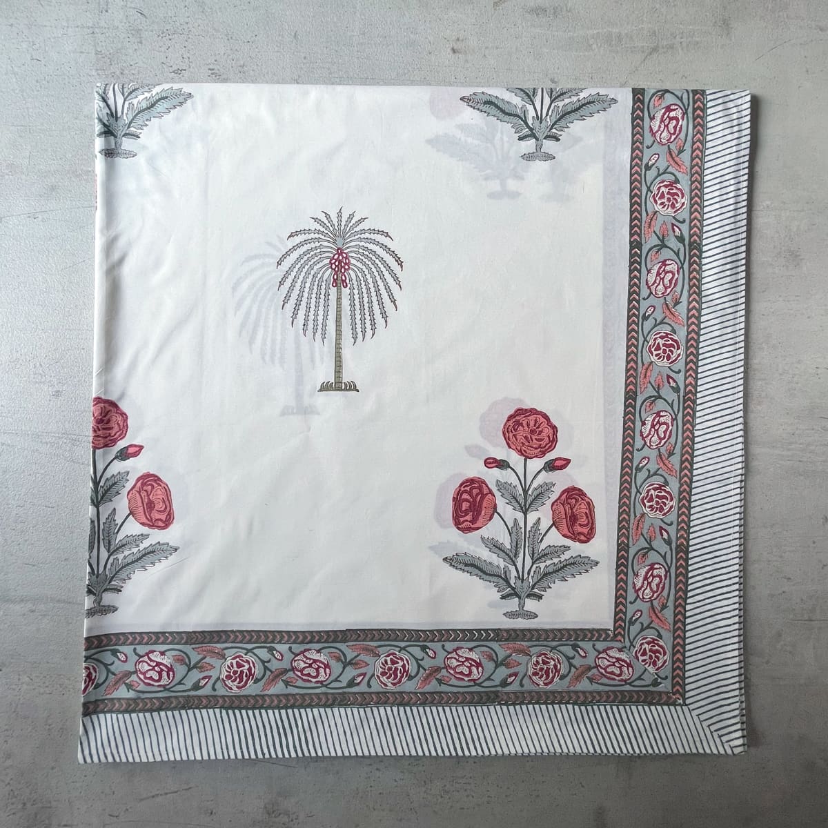 Rose and Palm Hand Block Print Bed Sheet - Home Artisan