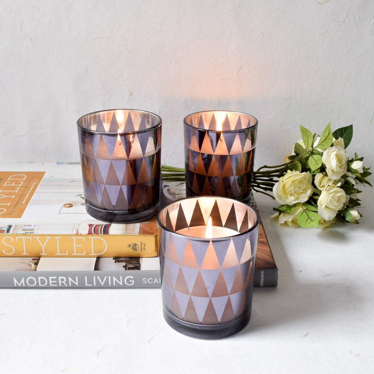 Dark Grey Triangle-Pattern Candles - Set of 3