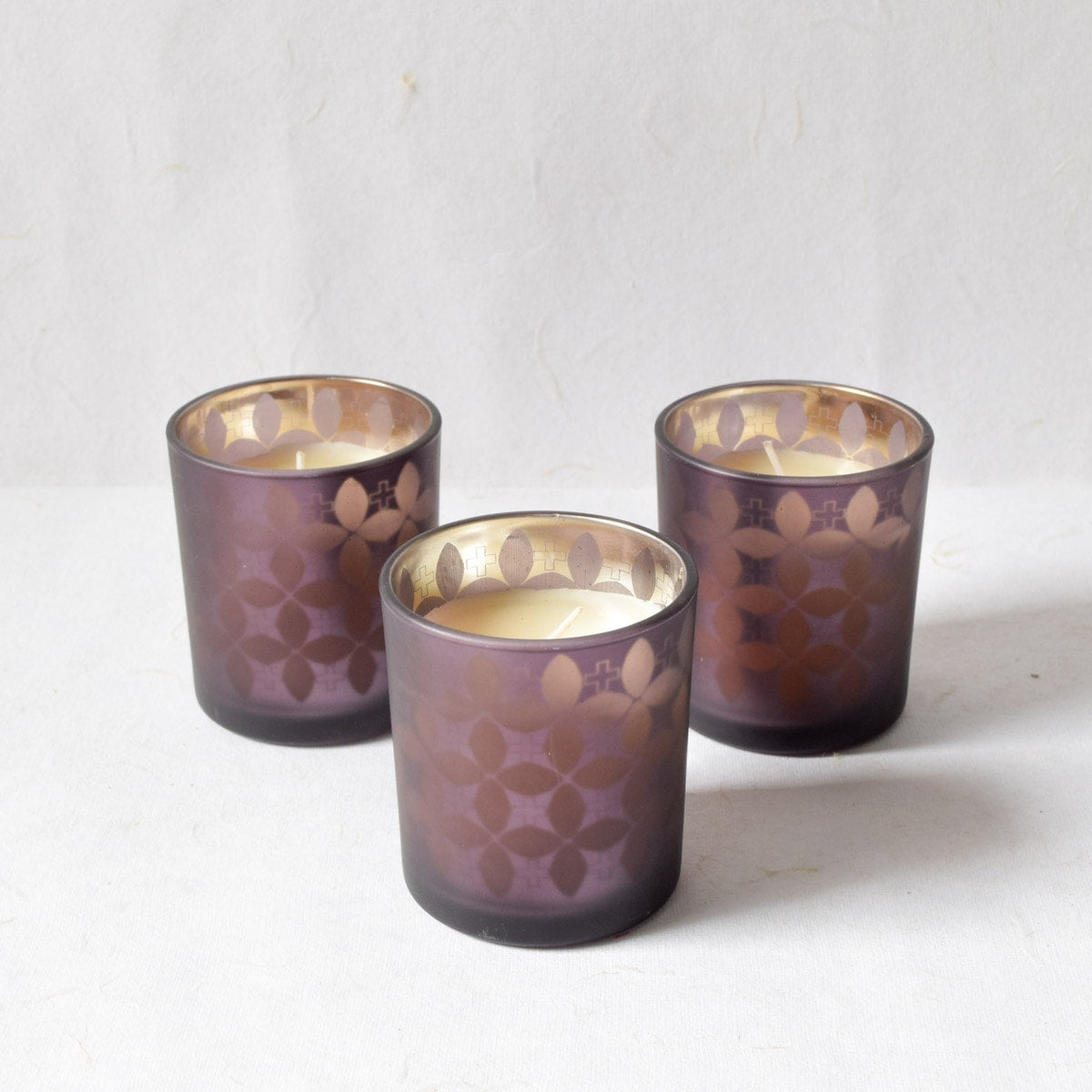 Dark Grey Floral-Pattern Candles - Set of 3