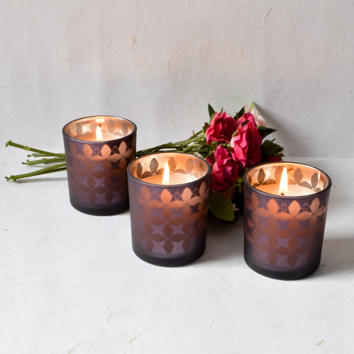 Dark Grey Floral-Pattern Candles - Set of 3