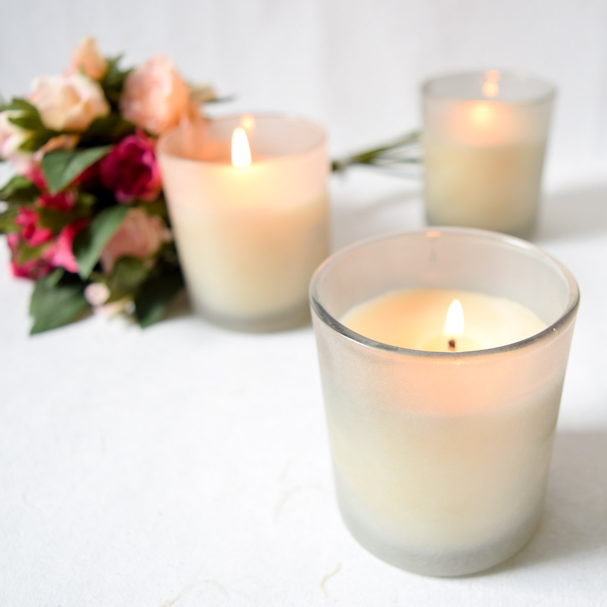 Frosted Glass Candles - Set of 3