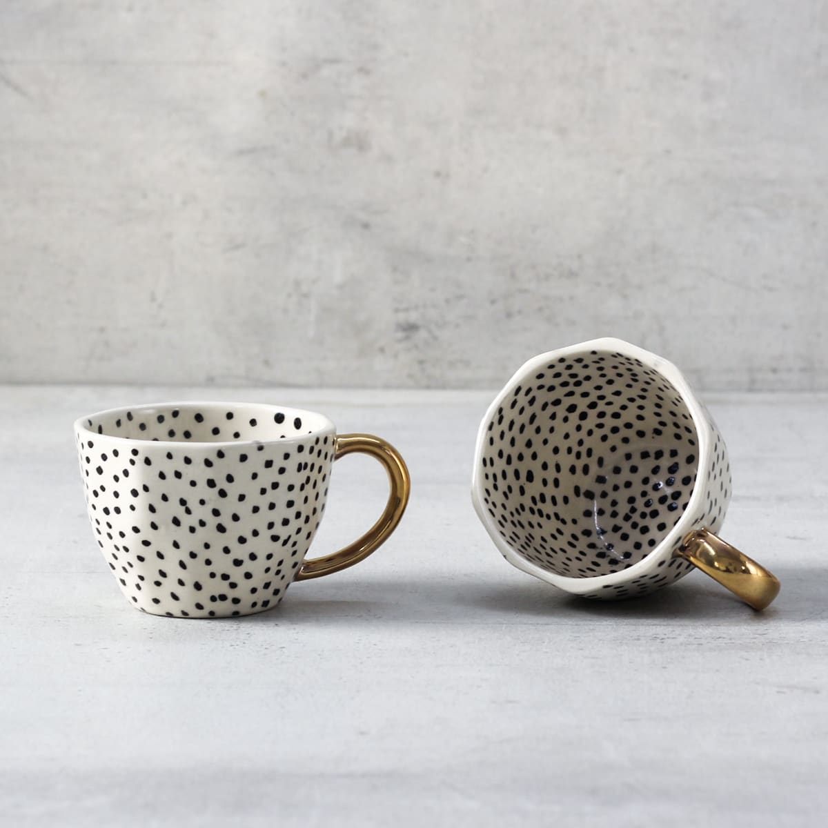 Charlotte Polka Dot Handmade Ceramic Cup with Golden Handle