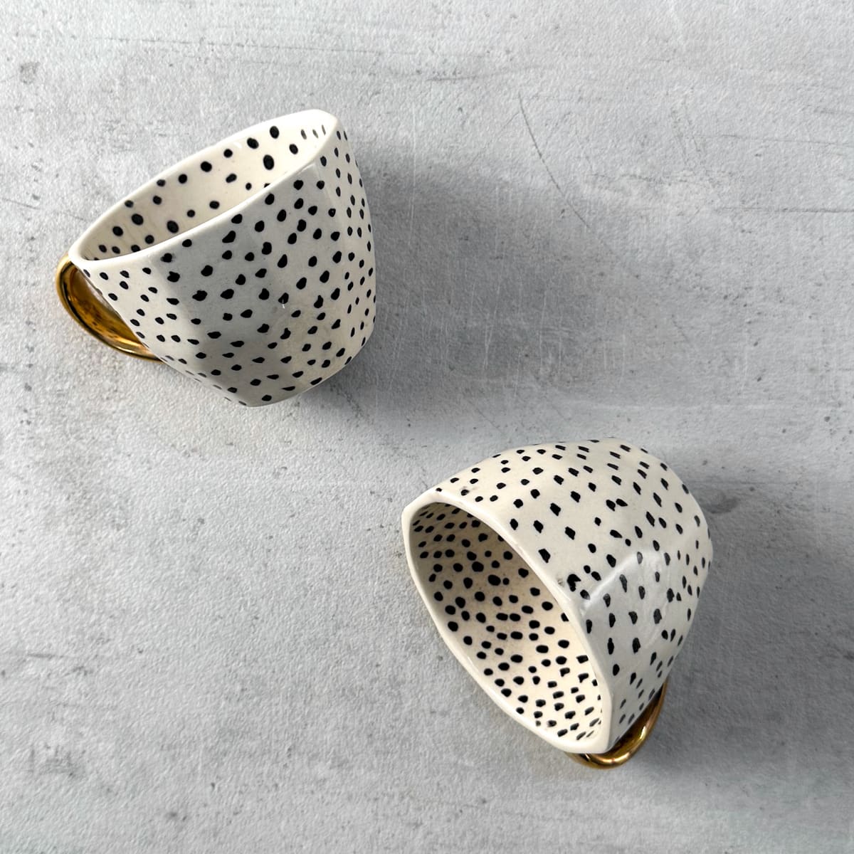 Charlotte Polka Dot Handmade Ceramic Cup with Golden Handle