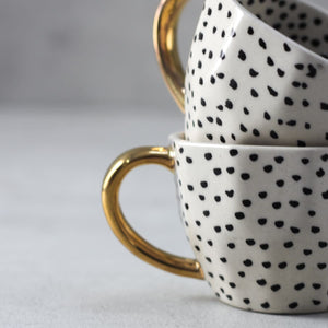 Charlotte Polka Dot Handmade Ceramic Cup with Golden Handle