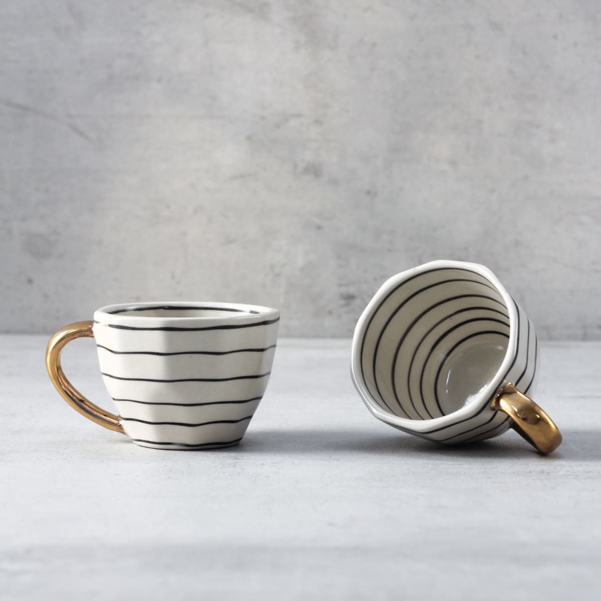 Esmee Striped Handmade Ceramic Cup with Golden Handle