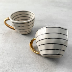 Esmee Striped Handmade Ceramic Cup with Golden Handle