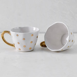 Esmira Golden Polka Dot Ceramic Cup with Golden Handle
