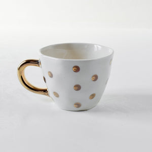Esmira Golden Polka Dot Ceramic Cup with Golden Handle