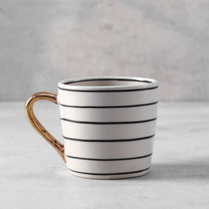 Esmee Striped Handmade Ceramic Mug with Golden Handle - Set of 2 - Home Artisan