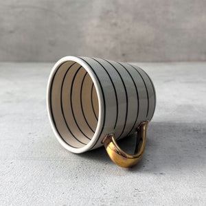 Esmee Striped Handmade Ceramic Mug with Golden Handle - Set of 2 - Home Artisan