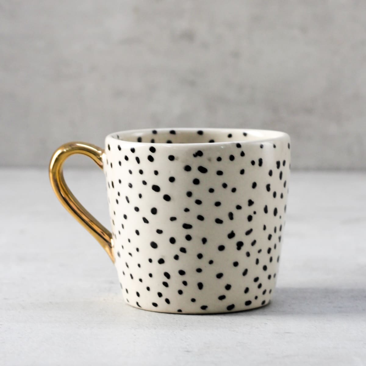 Charlotte Polka Dot Handmade Ceramic Mug with Golden Handle - Set of 2 - Home Artisan