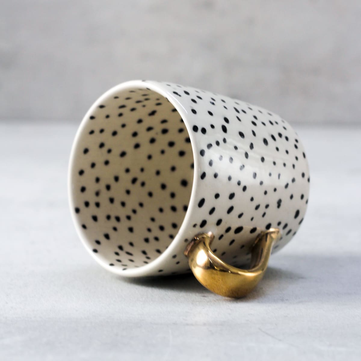 Charlotte Polka Dot Handmade Ceramic Mug with Golden Handle - Set of 2 - Home Artisan