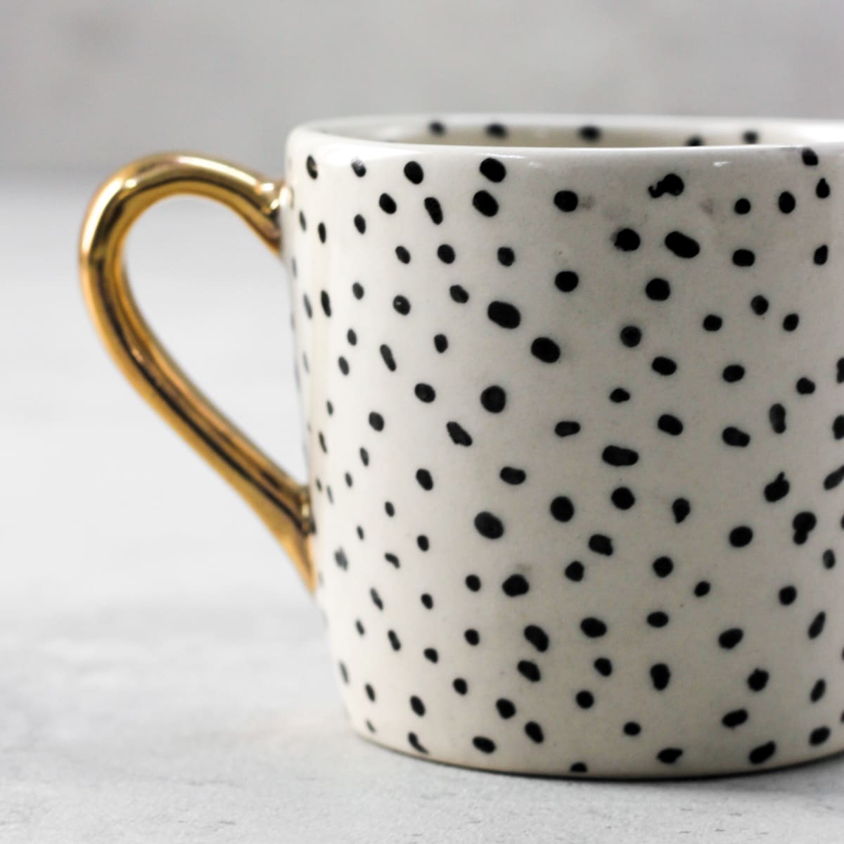 Charlotte Polka Dot Handmade Ceramic Mug with Golden Handle - Set of 2 - Home Artisan