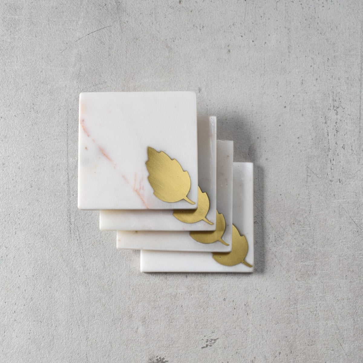 Dorris Marble and Brass Leaf Coasters - Set of 4