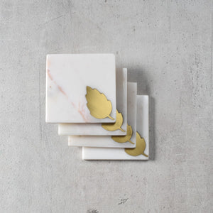 Dorris Marble and Brass Leaf Coasters - Set of 4