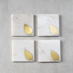 Dorris Marble and Brass Leaf Coasters - Set of 4