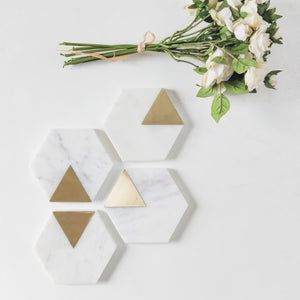 Sirocco Hexagon Marble and Brass Coasters (Set of 4) - Home Artisan