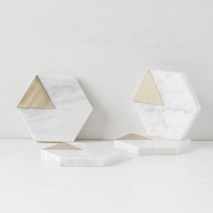 Sirocco Hexagon Marble and Brass Coasters - Set of 4