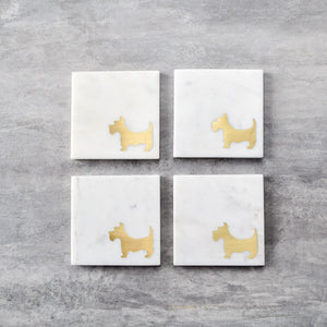 Camden Marble and Brass Scottish Terrier Coasters - Set of 4