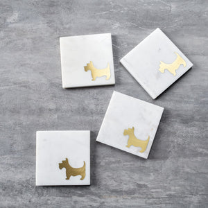 Camden Marble and Brass Scottish Terrier Coasters (Set of 4)  - Home Artisan