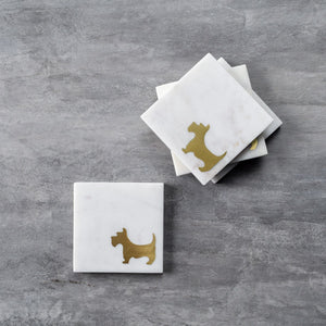 Camden Marble and Brass Scottish Terrier Coasters - Set of 4