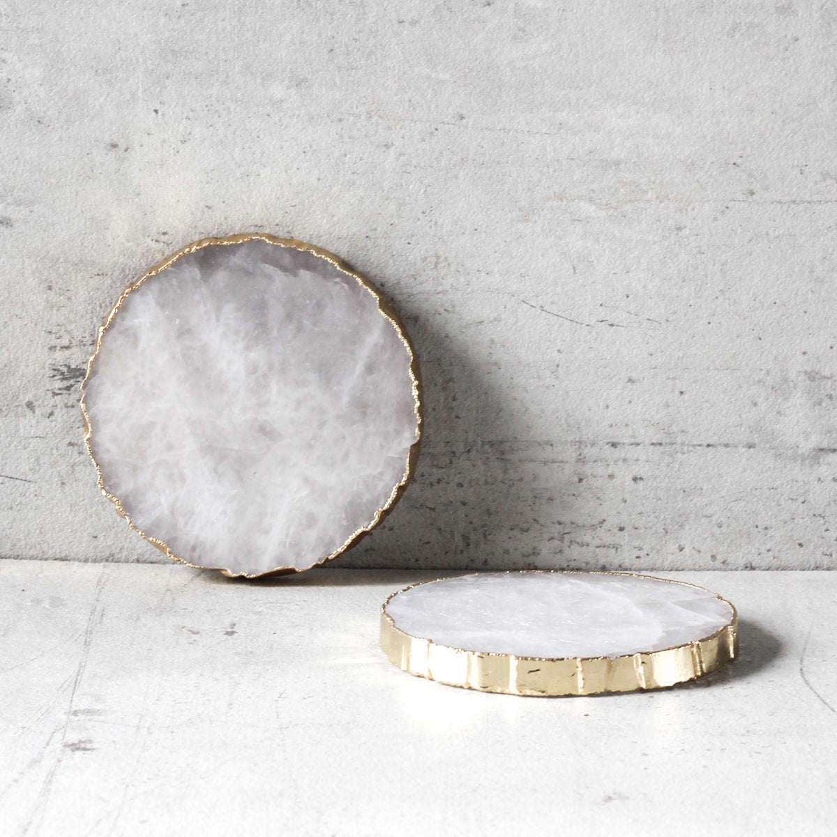 Crystal Quartz Coaster with Golden Edging - Set of 2