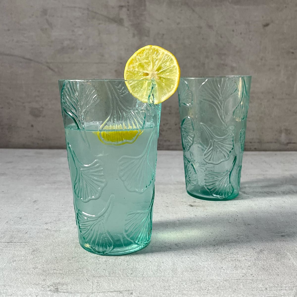 Jeremiah Turquoise Gingko Leaf Drinking Glass (Set of 2) - Home Artisan