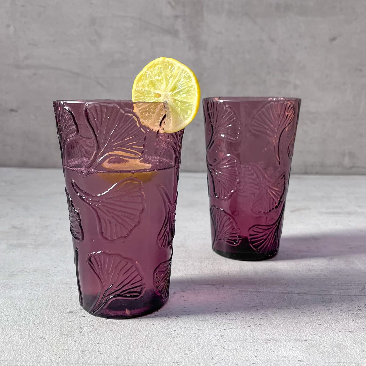 Zephyr Plum Gingko Leaf Drinking Glass (Set of 2)