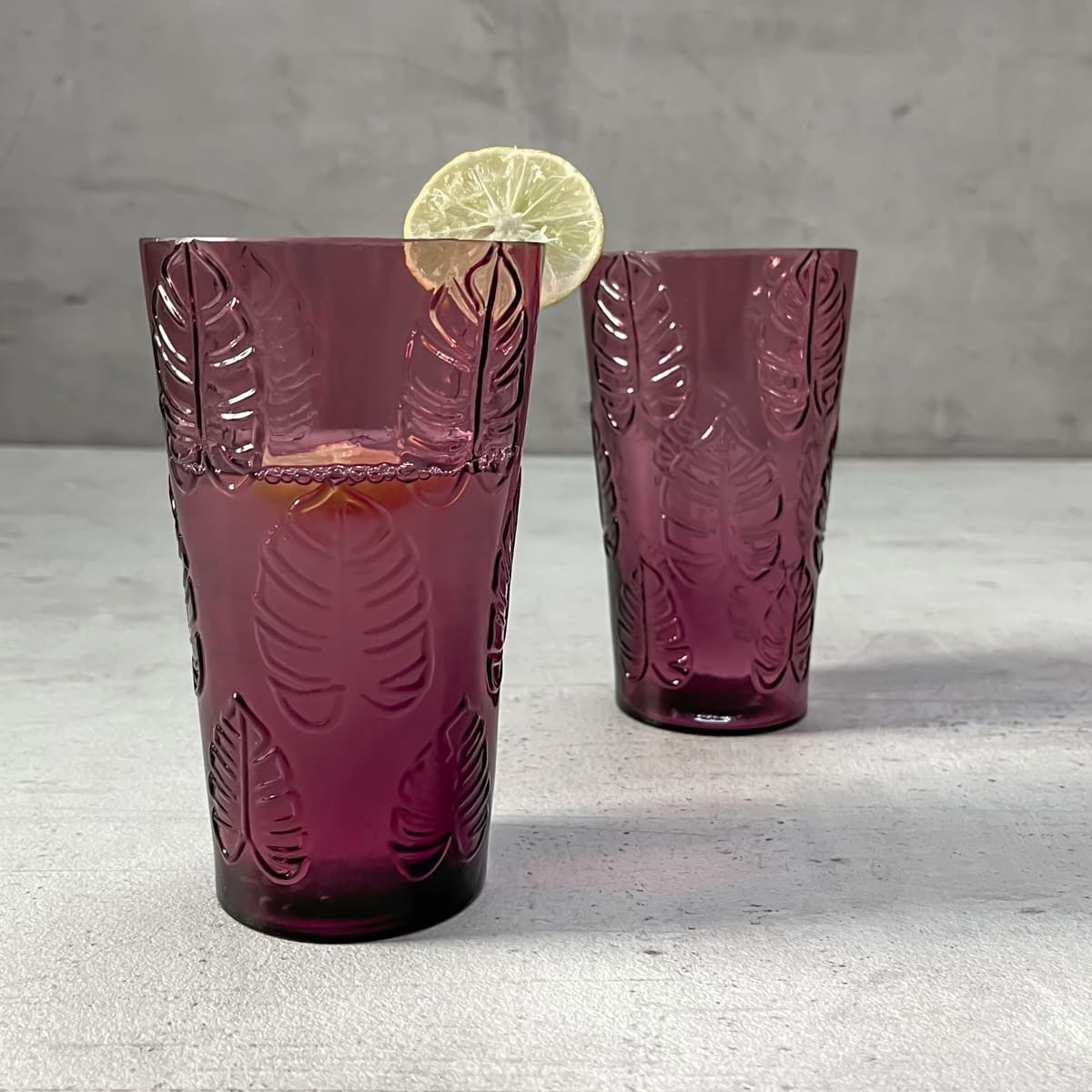 Lovato Plum Monstera Leaf Drinking Glass (Set of 2) - Home Artisan