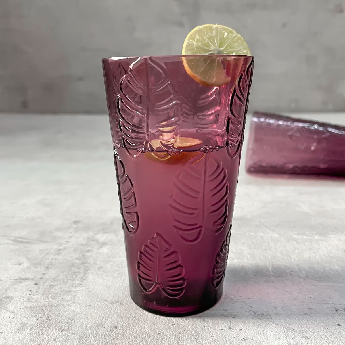 Lovato Plum Monstera Leaf Drinking Glass (Set of 2)