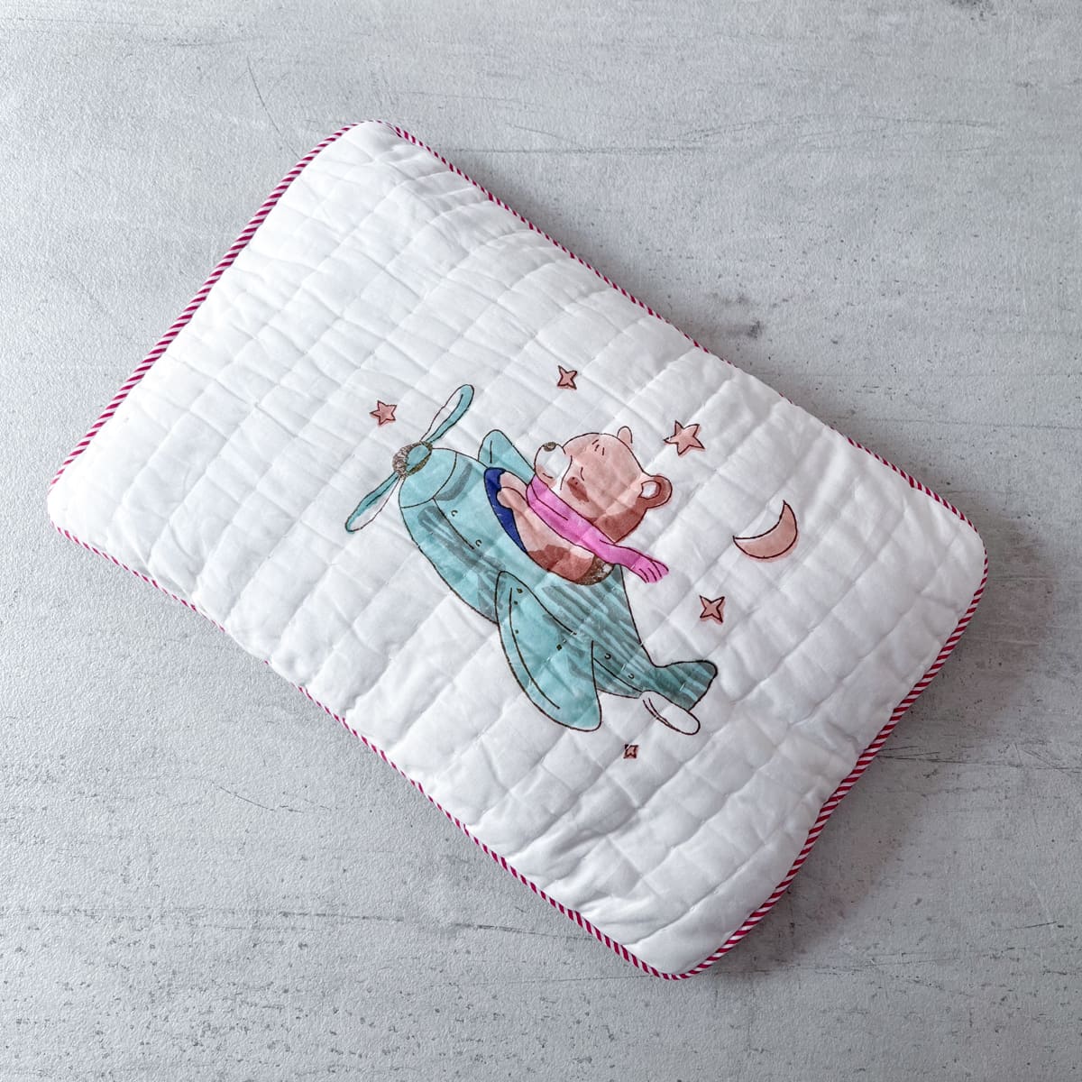 Fuzzy Bear On A Plane Hand Block Print Cotton Quilt Set  - Home Artisan