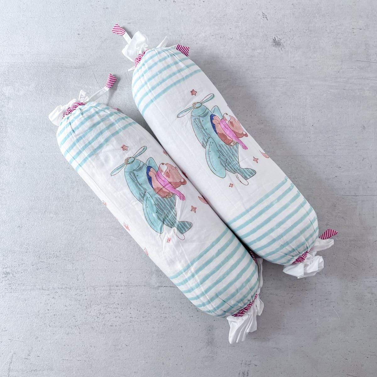 Fuzzy Bear On A Plane Hand Block Print Cotton Quilt Set