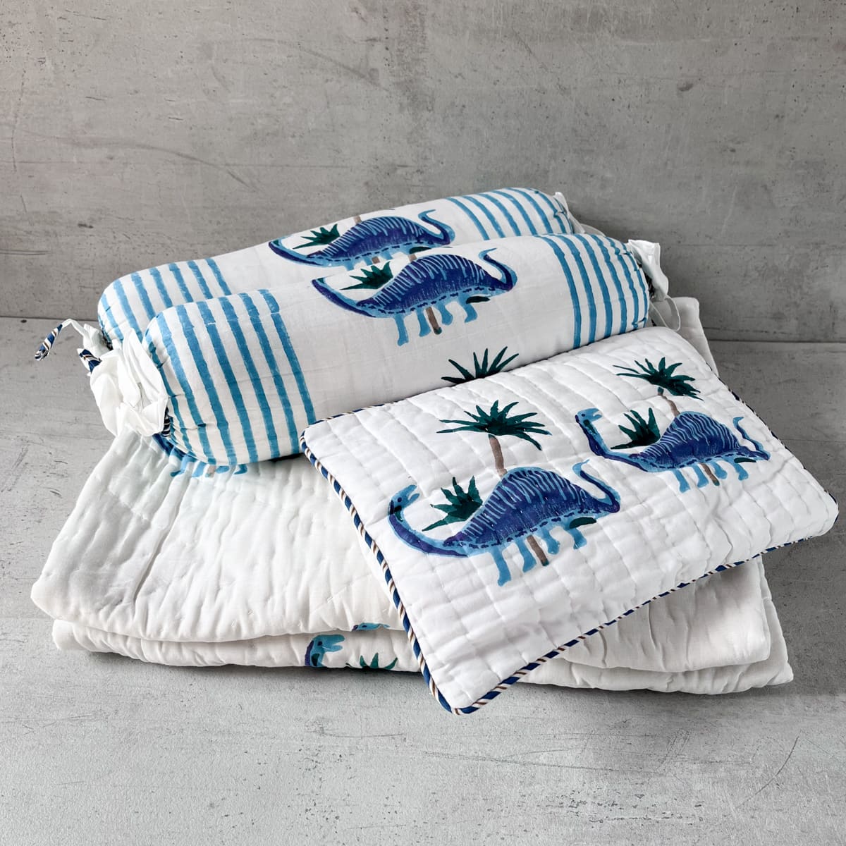 Spike Dinosaur Hand Block Print Cotton Quilt Set - Home Artisan