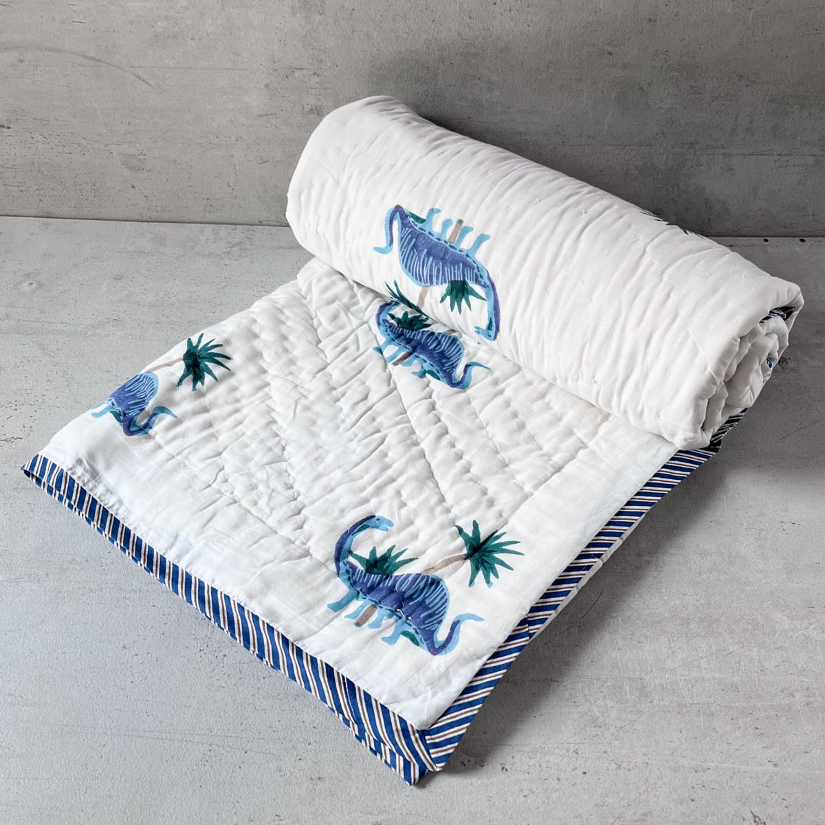 Spike Dinosaur Hand Block Print Cotton Quilt Set