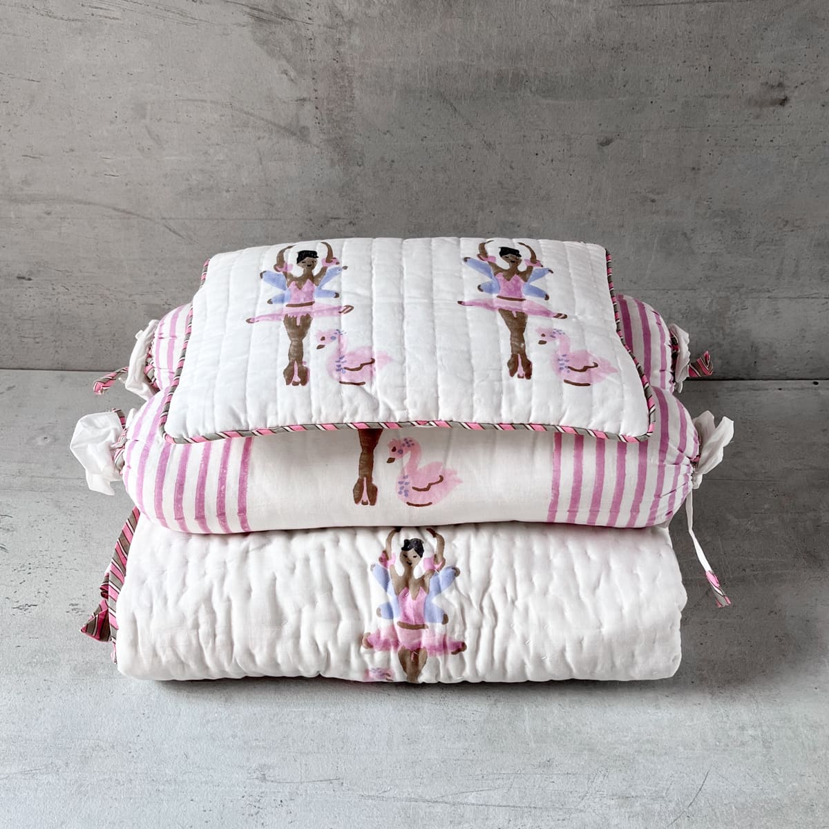 Nerina Ballerina Hand Block Print Cotton Quilt Set - Home Artisan