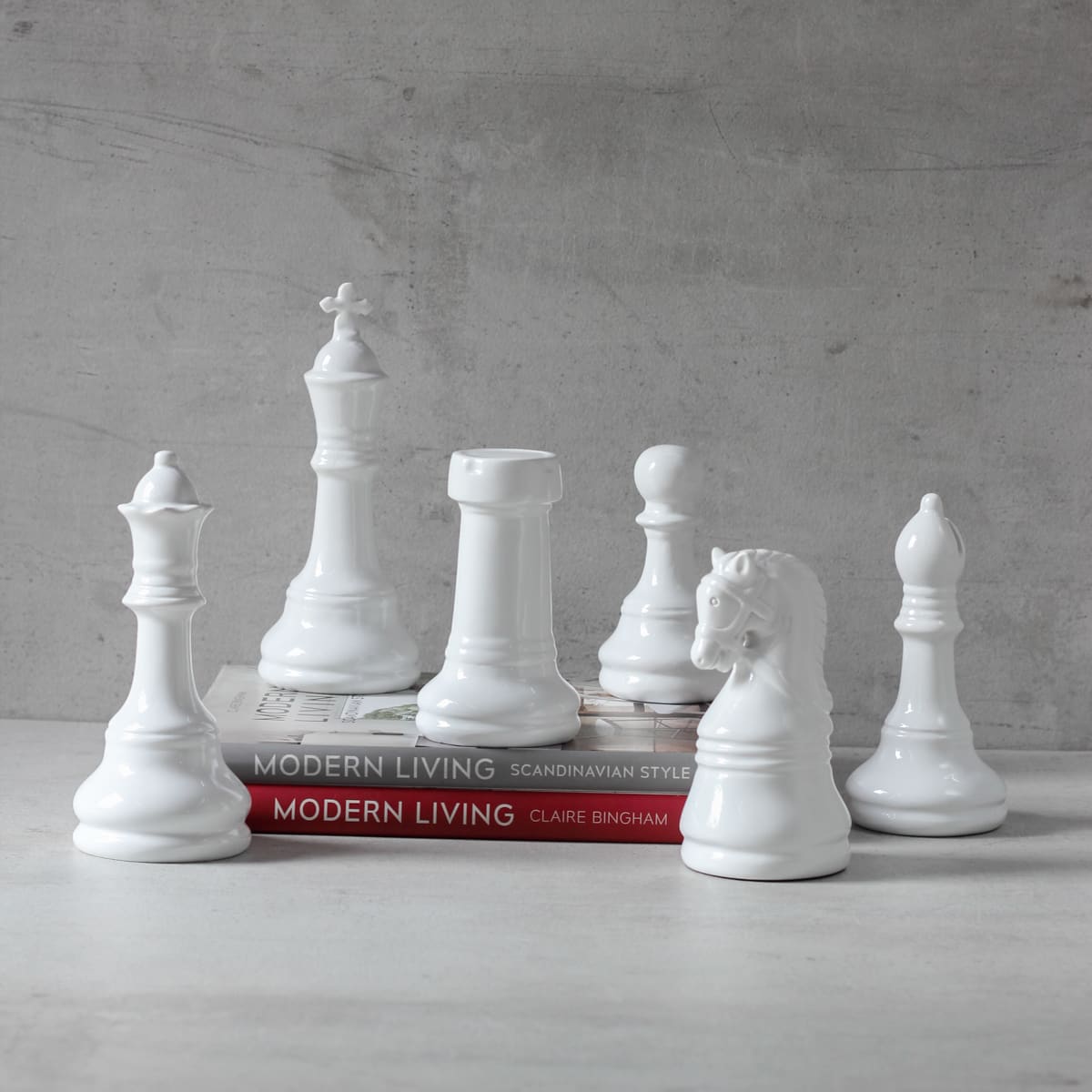 Mateo White Chess Piece Sculptures (Set of 6) - Home Artisan