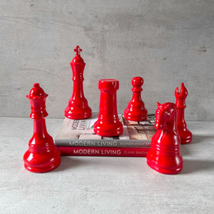 Laurence Red Chess Piece Sculptures (Set of 6) - Home Artisan