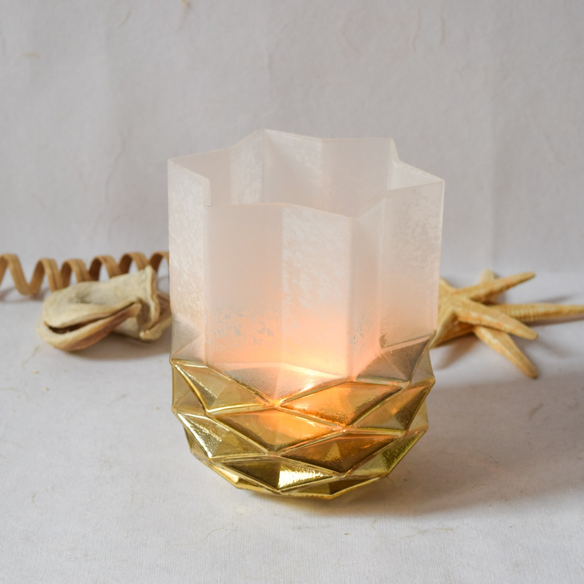 Pine Cone Ivory and Gold Candle Holder