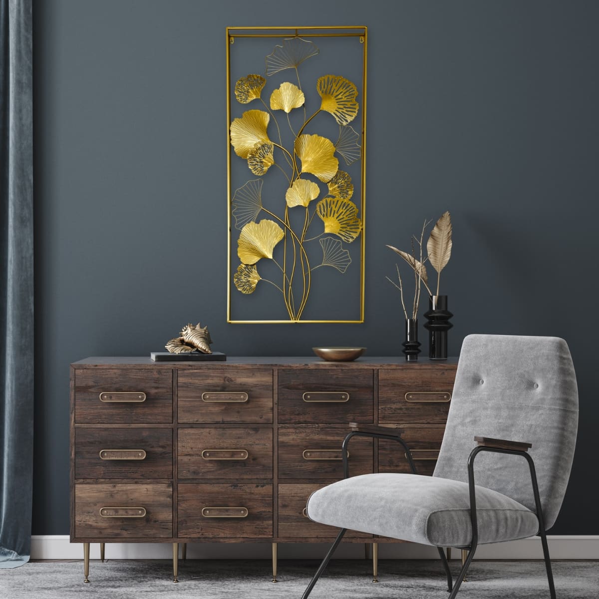 Gingko Leaves Panel Golden Wall Decor